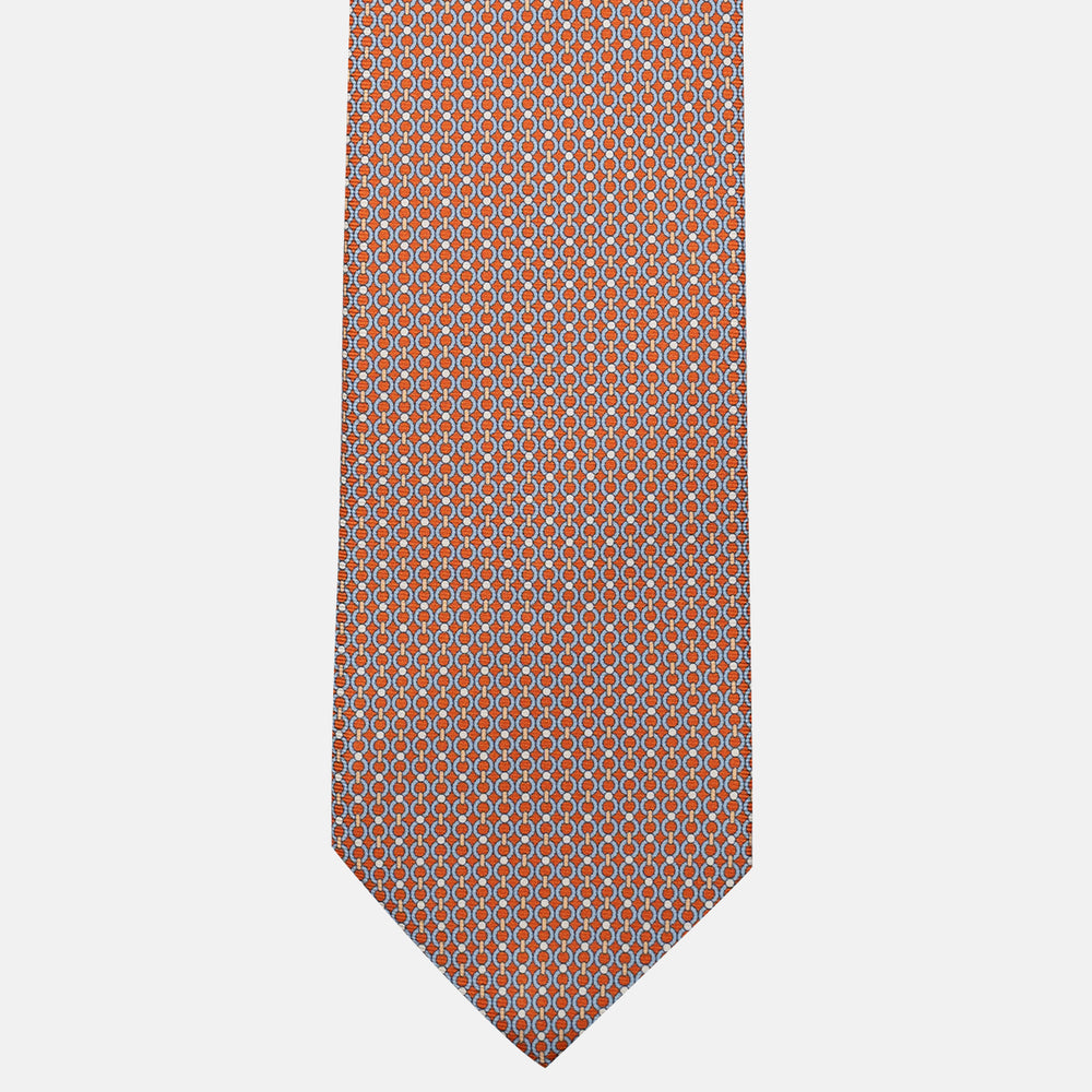 Cravatta 3 pieghe in Seta, Fantasia Concatenata, Arancione - JA056672-3