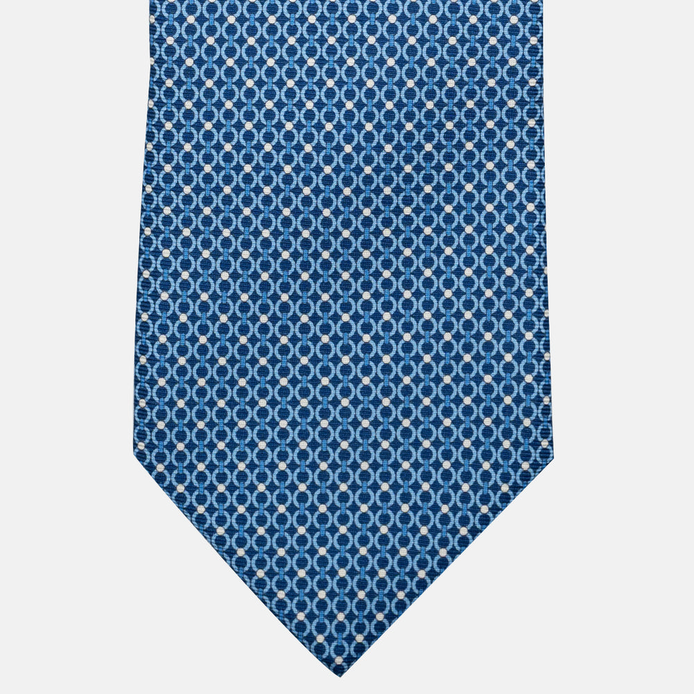 Cravatta 3 pieghe in Seta, Fantasia Concatenata, Azzurro - JA056672-8
