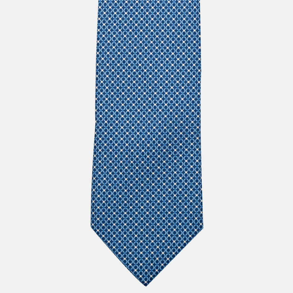 Cravatta 3 pieghe in Seta, Fantasia Concatenata, Azzurro - JA056672-8