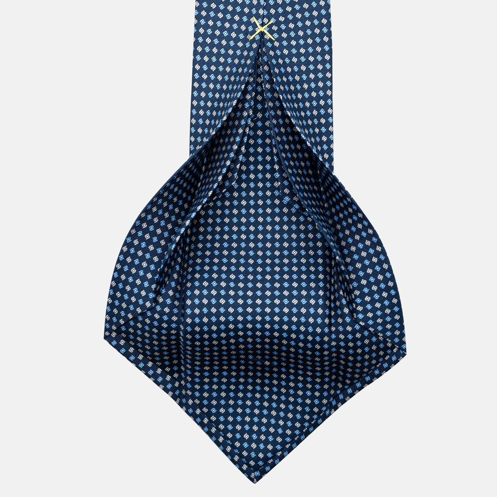 7-Fold Silk Tie in Micro Pattern Blue and Grey - JA056673-2