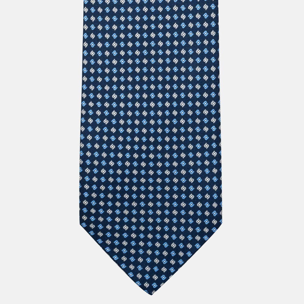 7-Fold Silk Tie in Micro Pattern Blue and Grey - JA056673-2
