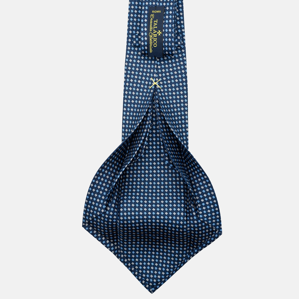 7-Fold Silk Tie in Micro Pattern Blue and Grey - JA056673-2
