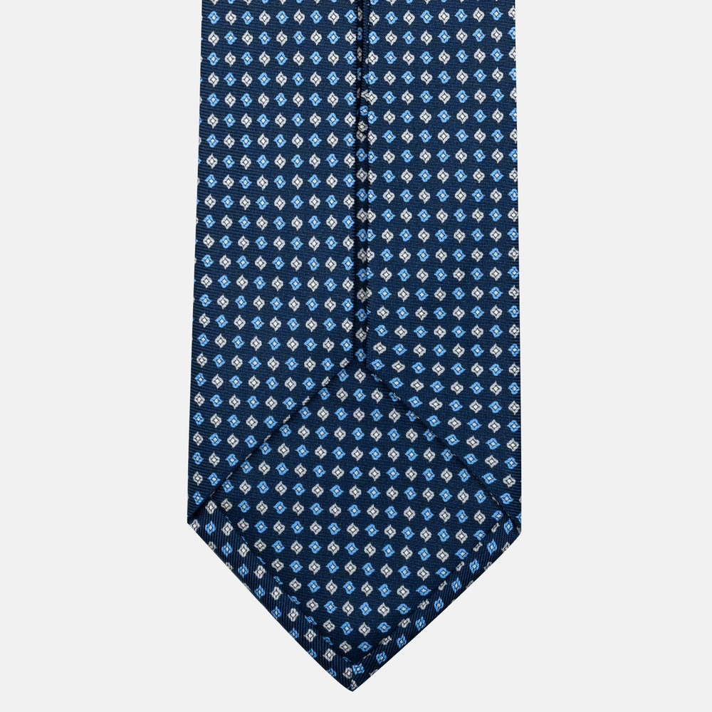 7-Fold Silk Tie in Micro Pattern Blue and Grey - JA056673-2