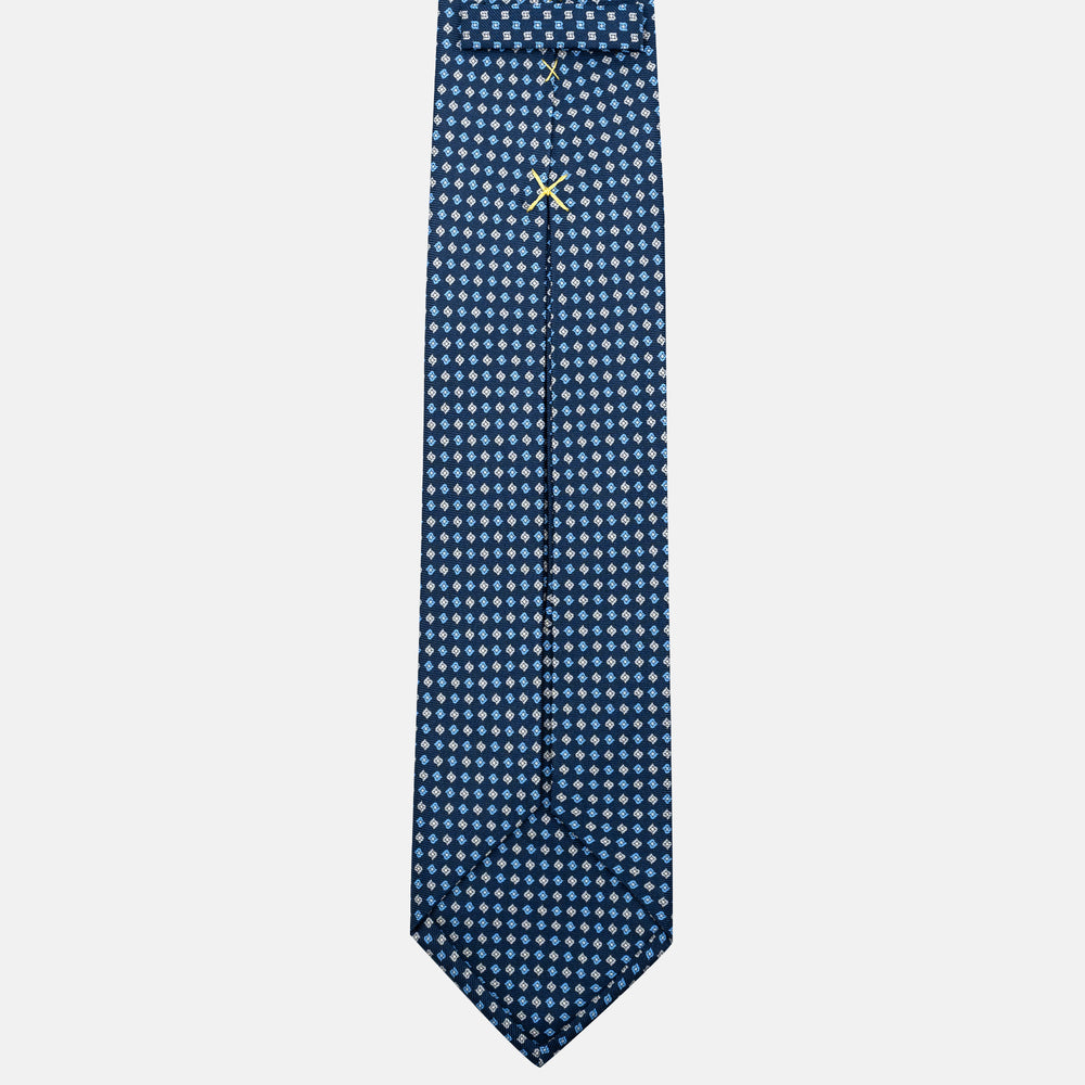 7-Fold Silk Tie in Micro Pattern Blue and Grey - JA056673-2