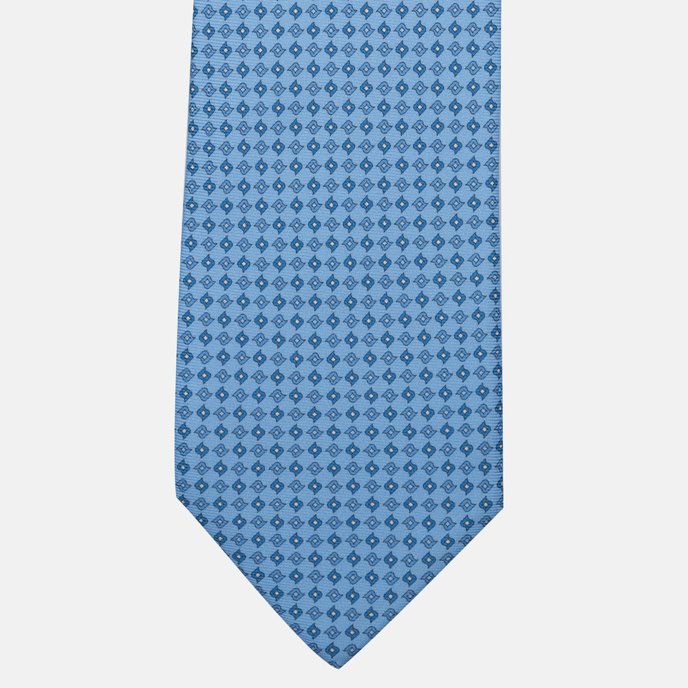 Cravatta 5 pieghe in seta Fantasia Geometrica Celeste - JA056673-5