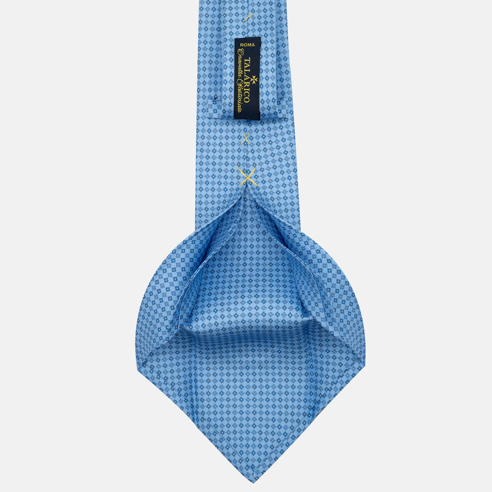 Cravatta 5 pieghe in seta Fantasia Geometrica Celeste - JA056673-5