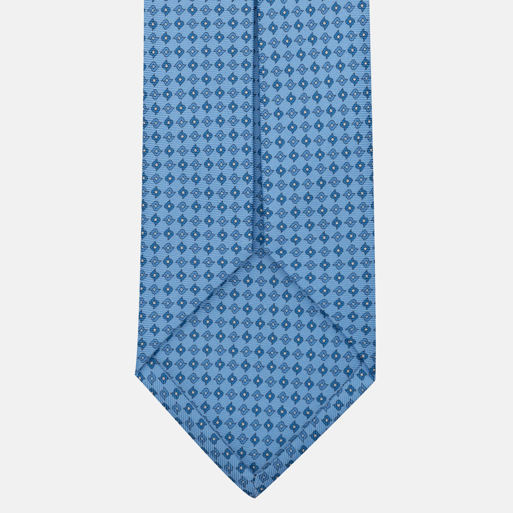 Cravatta 5 pieghe in seta Fantasia Geometrica Celeste - JA056673-5