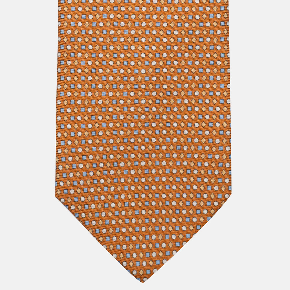 Cravatta 3 pieghe in Seta, Fantasia Geometrica, Arancione - JA056674-1
