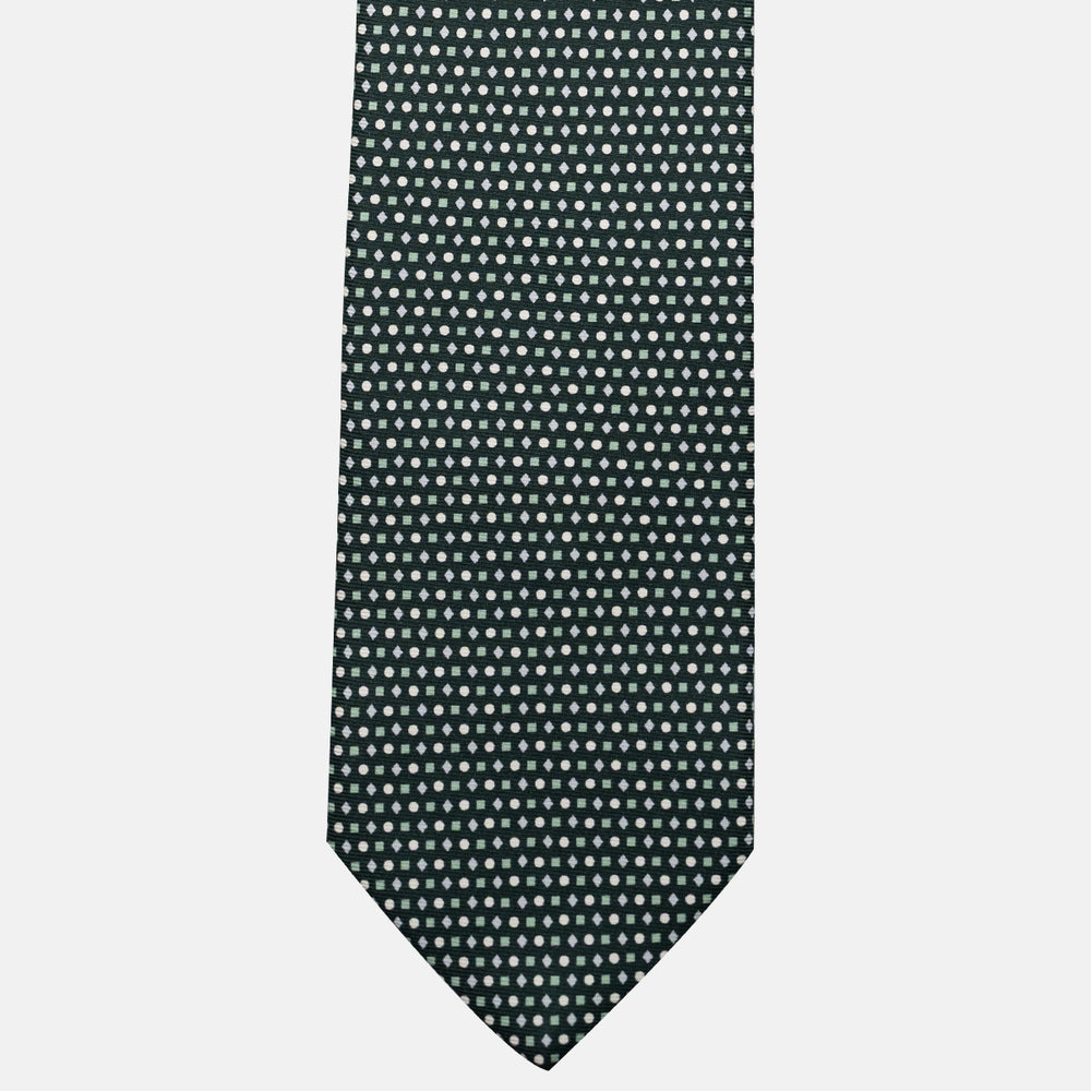 Cravatta 3 pieghe in Seta, Fantasia Geometrica, Verdone - JA056674-2