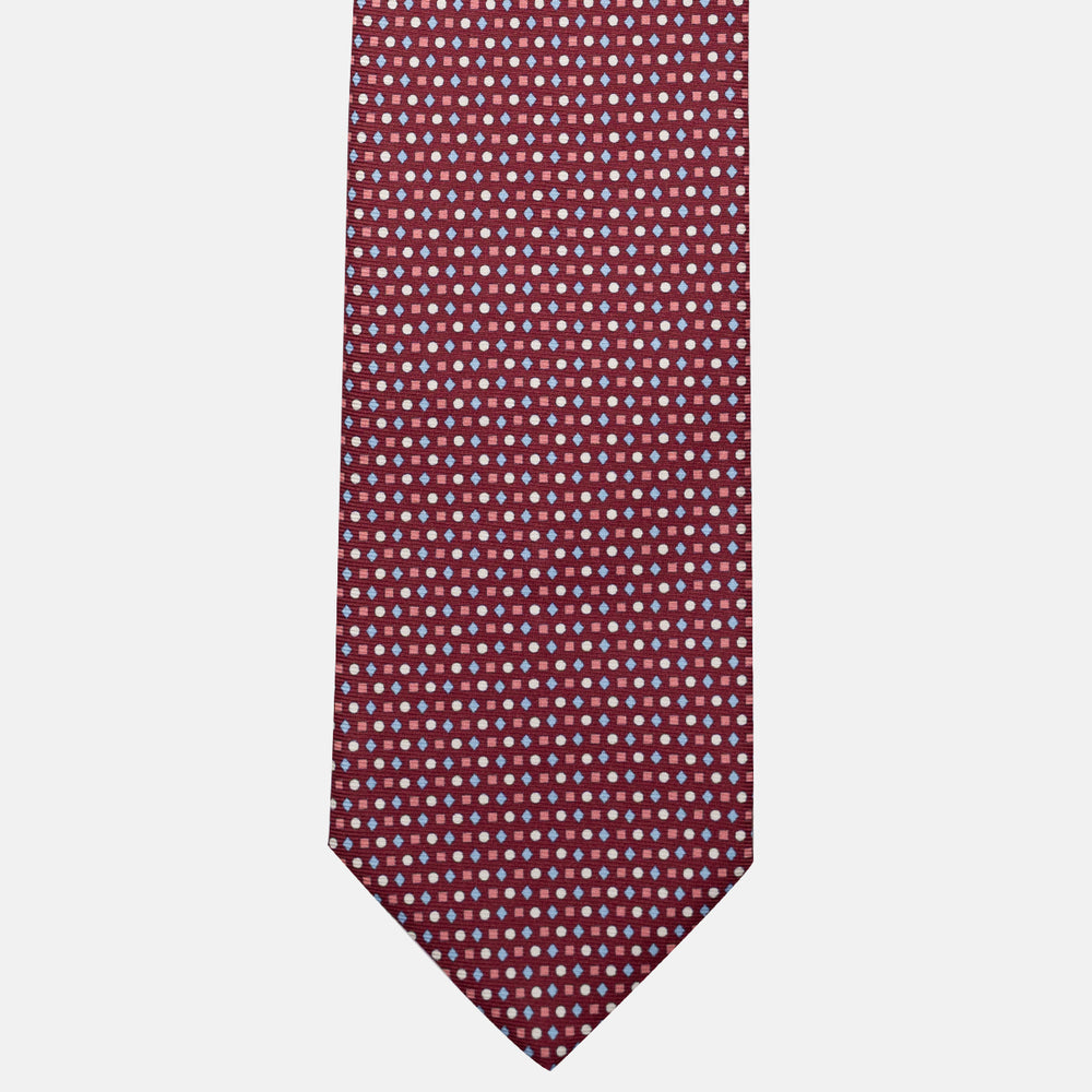 Cravatta 3 pieghe in Seta, Fantasia Geometrica, Bordeaux - JA056674-4