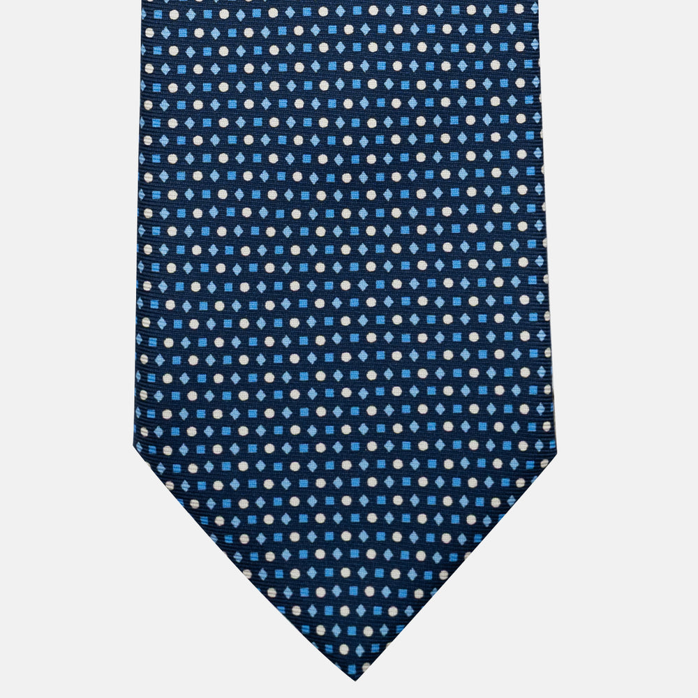 Cravatta 3 pieghe in Seta, Fantasia Geometrica, Blu Celeste - JA056674-6