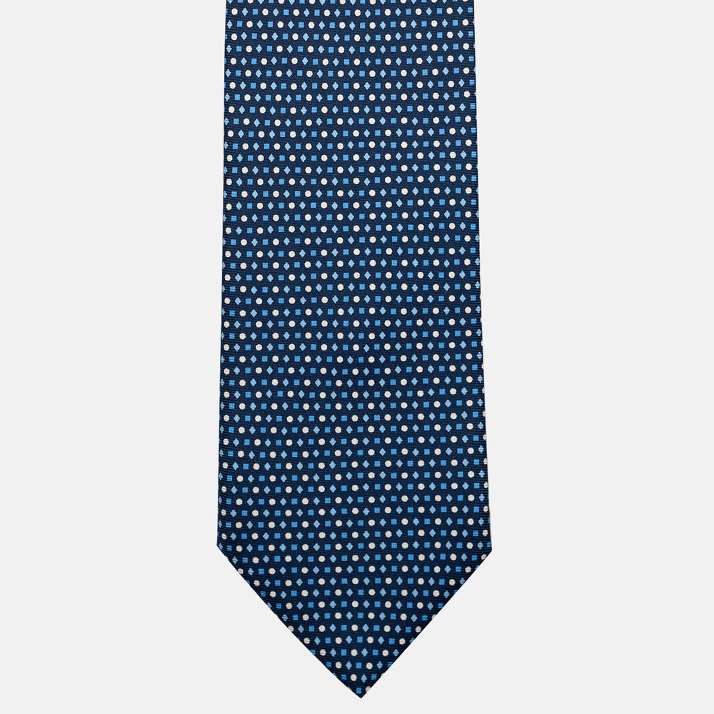 Cravatta 3 pieghe in Seta, Fantasia Geometrica, Blu Celeste - JA056674-6