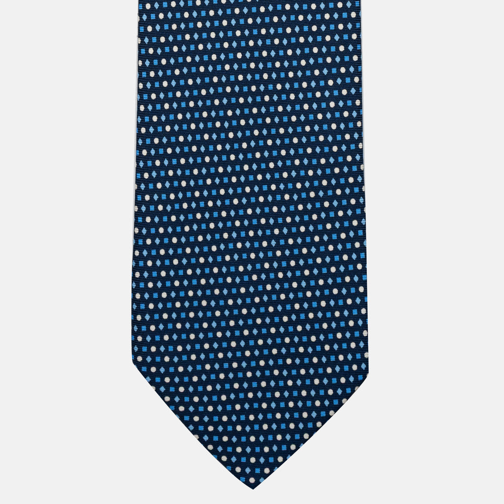 Cravatta 5 pieghe in seta Fantasia Geometrica Blu Celeste - JA056674-7