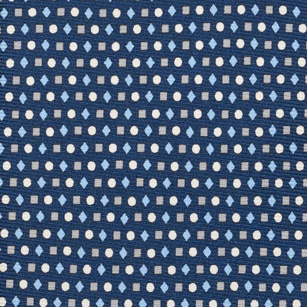 Cravatta 3 pieghe in Seta, Fantasia Geometrica, Blu Grigio - JA056674-8