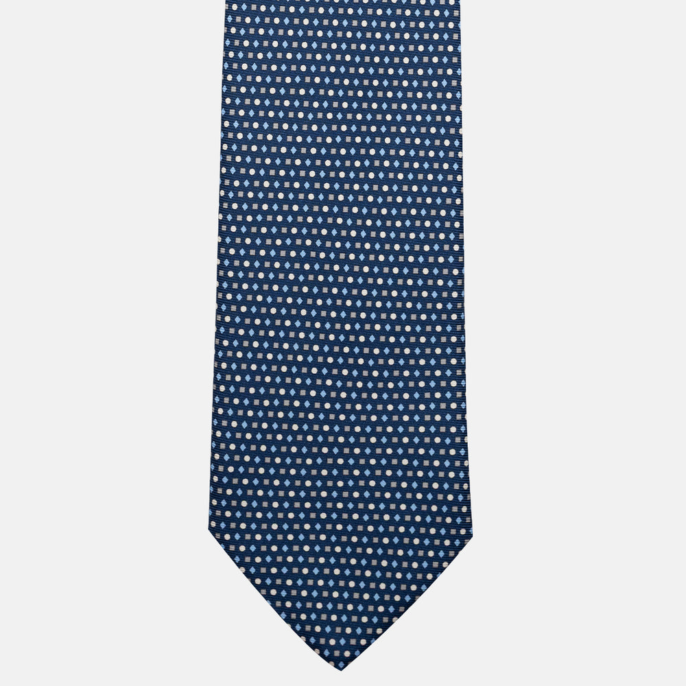 Cravatta 3 pieghe in Seta, Fantasia Geometrica, Blu Grigio - JA056674-8
