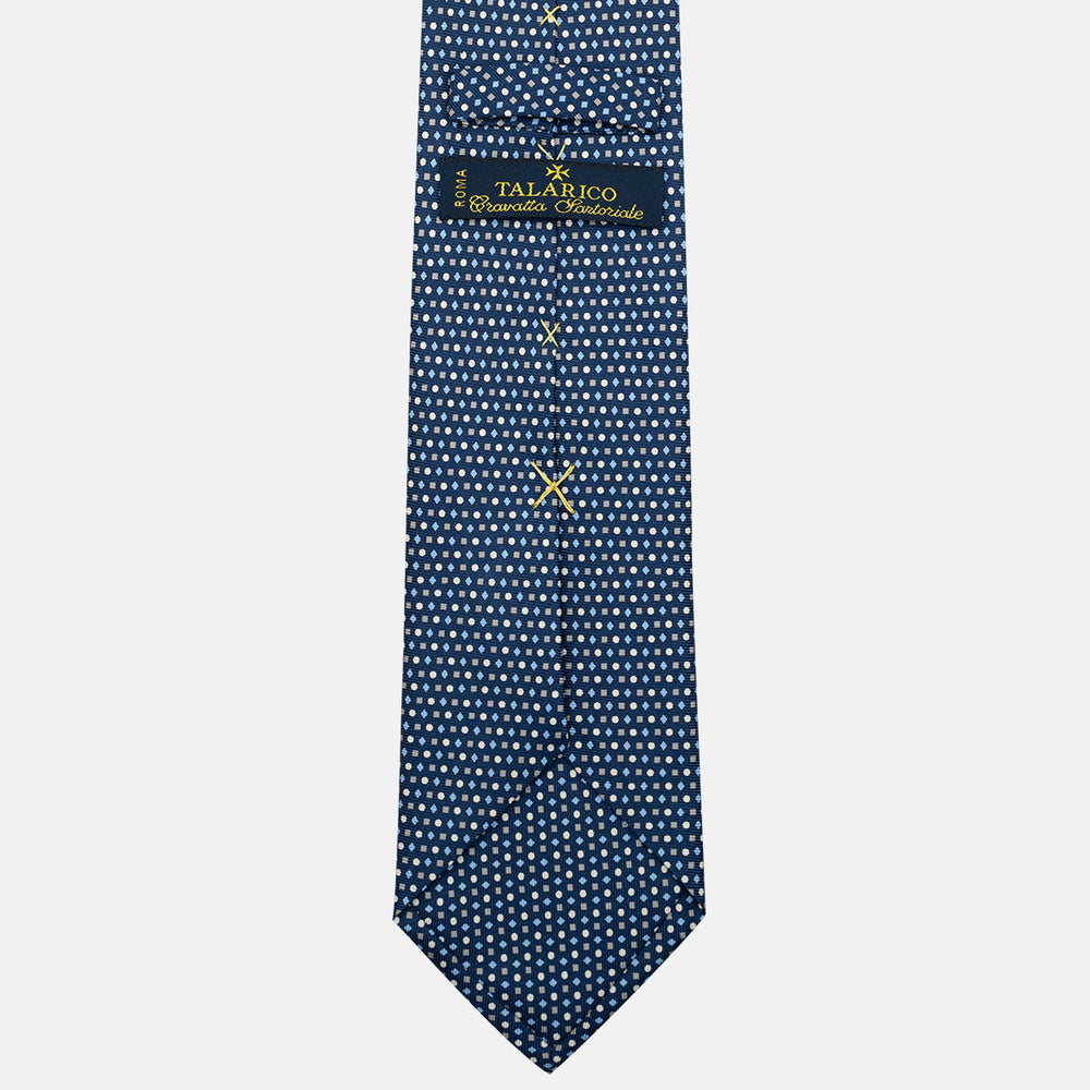 Cravatta 3 pieghe in Seta, Fantasia Geometrica, Blu Grigio - JA056674-8