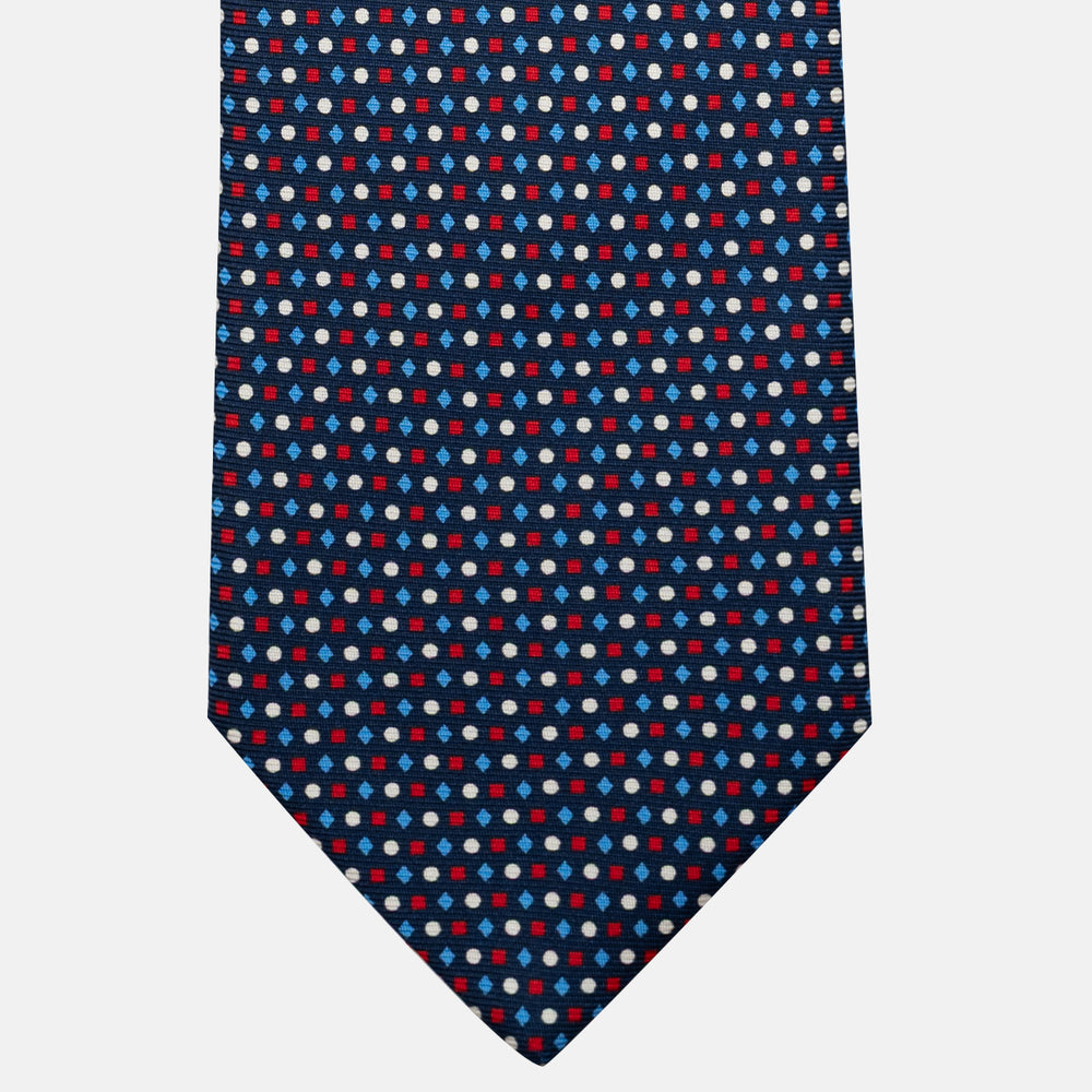Cravatta 3 pieghe in Seta, Fantasia Geometrica, Blu Rosso - JA056674-9