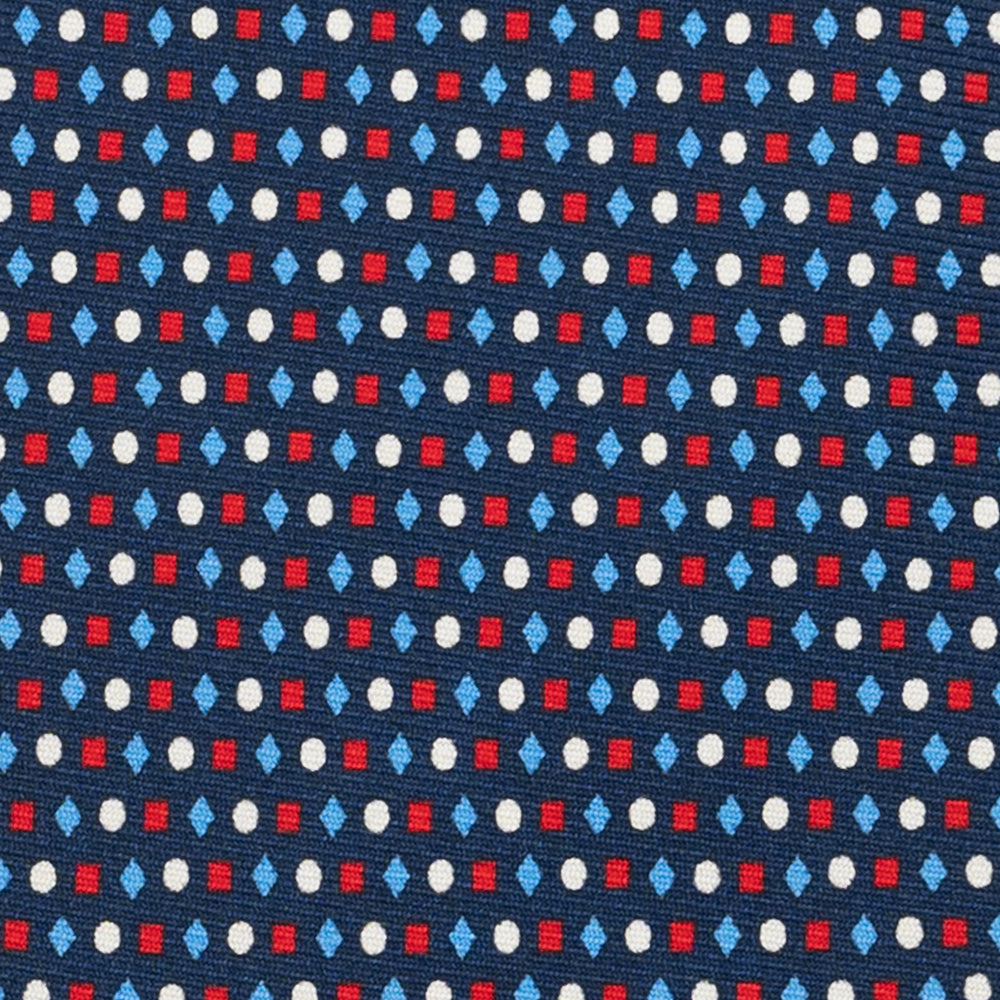 Cravatta 3 pieghe in Seta, Fantasia Geometrica, Blu Rosso - JA056674-9