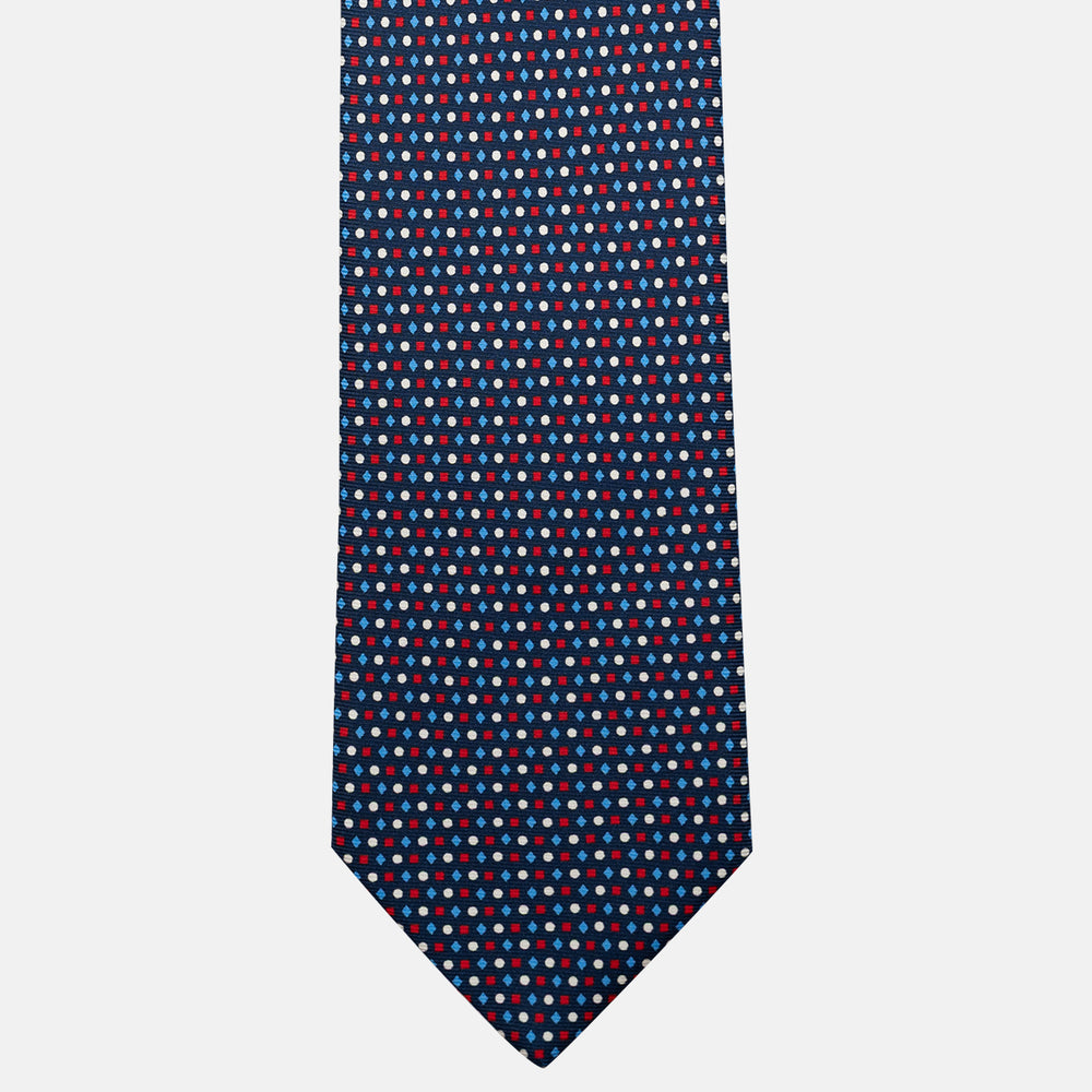 Cravatta 3 pieghe in Seta, Fantasia Geometrica, Blu Rosso - JA056674-9