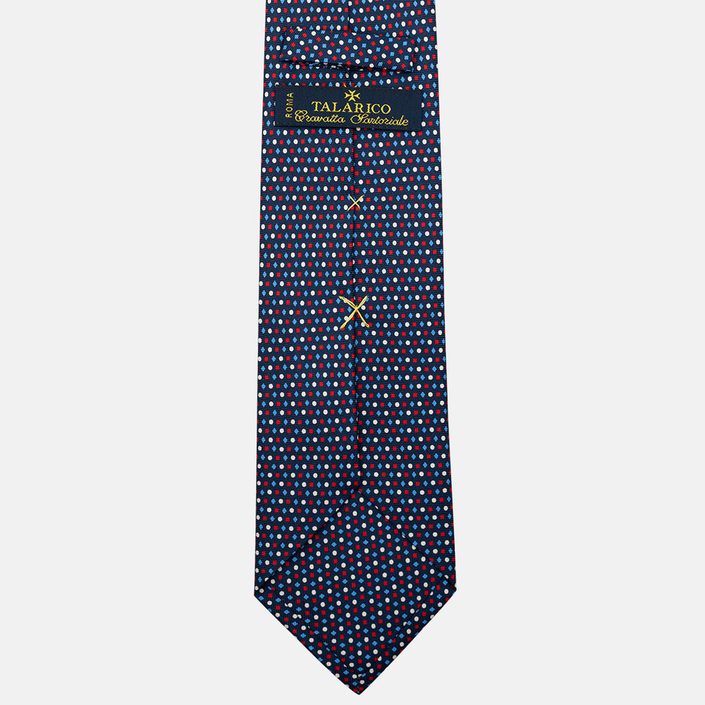 Cravatta 3 pieghe in Seta, Fantasia Geometrica, Blu Rosso - JA056674-9