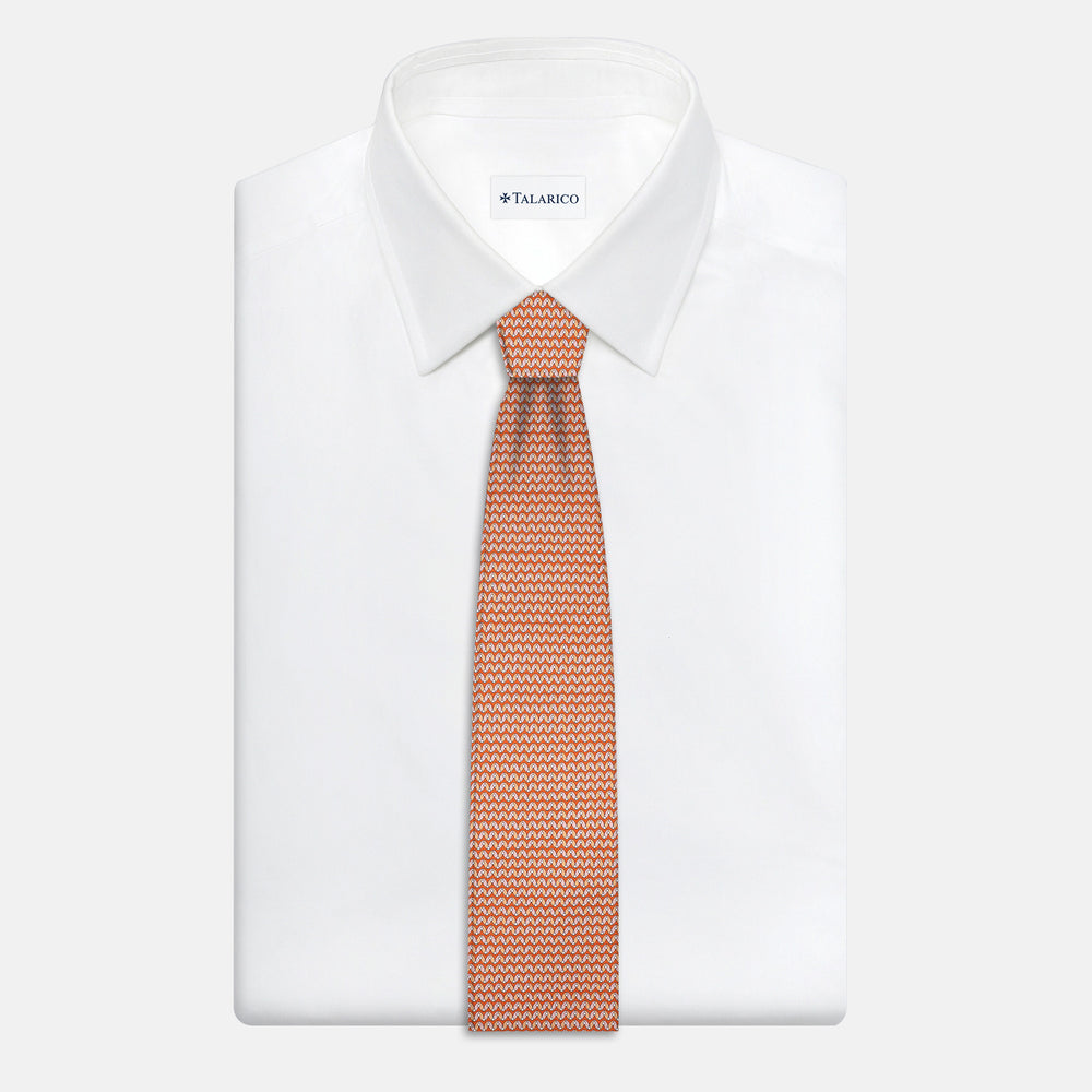 3-Fold Silk Tie, Geometric Pattern, Orange - JA056675-3