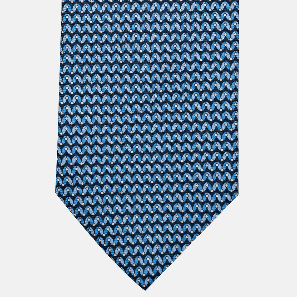 Cravatta 3 pieghe in Seta, Fantasia Geometrica, Blu Celeste - JA056675-6