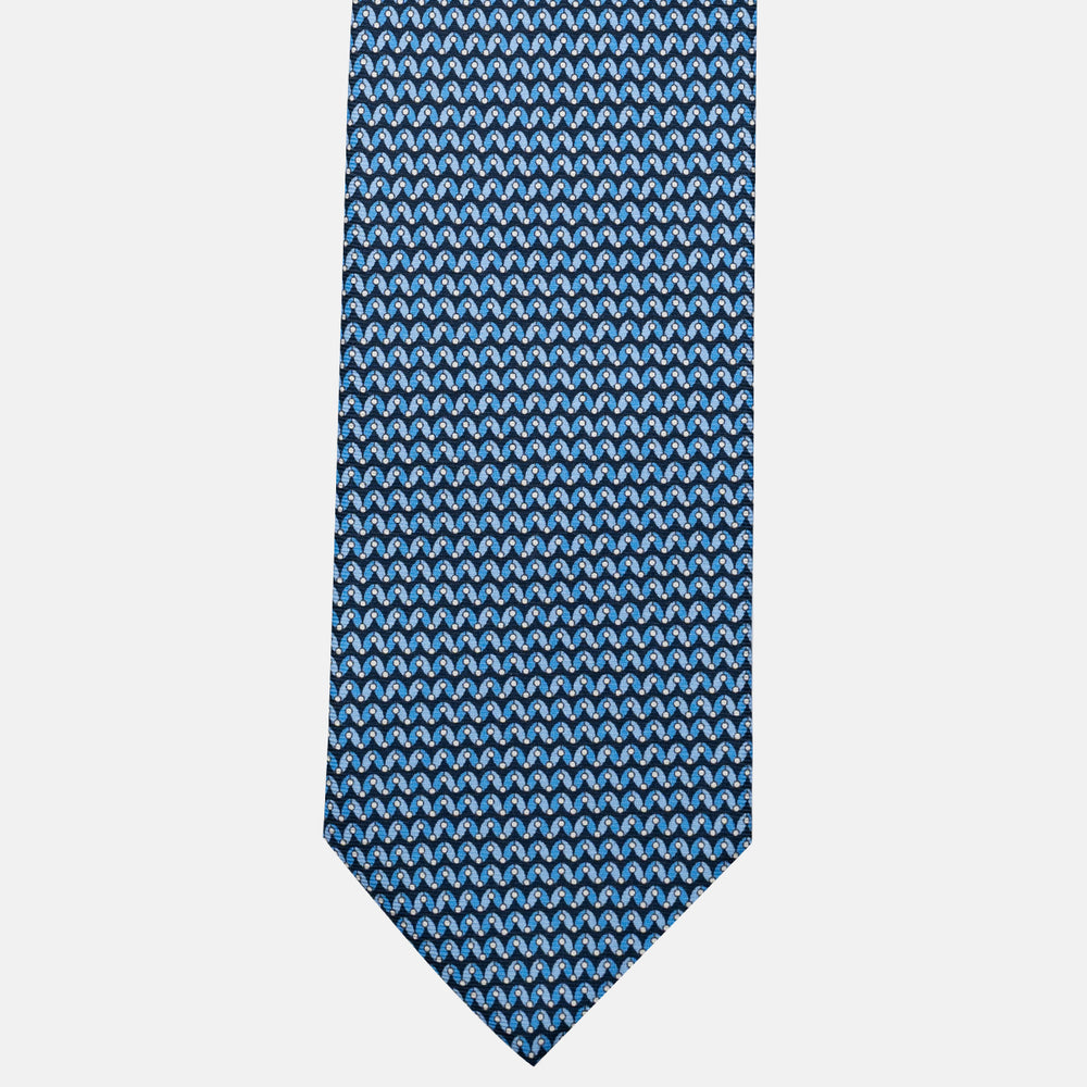 Cravatta 3 pieghe in Seta, Fantasia Geometrica, Blu Celeste - JA056675-6