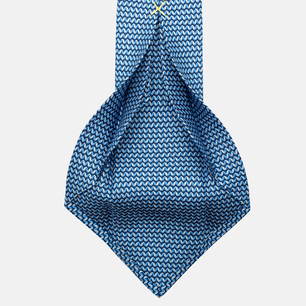 7-Fold Silk Tie with Geometric Pattern, Light Blue - JA056675-7