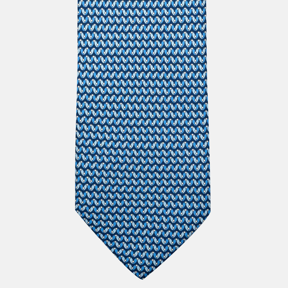 7-Fold Silk Tie with Geometric Pattern, Light Blue - JA056675-7
