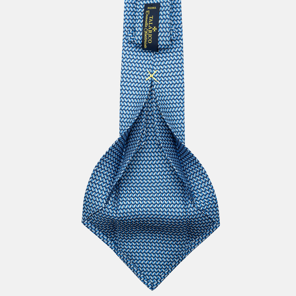 7-Fold Silk Tie with Geometric Pattern, Light Blue - JA056675-7