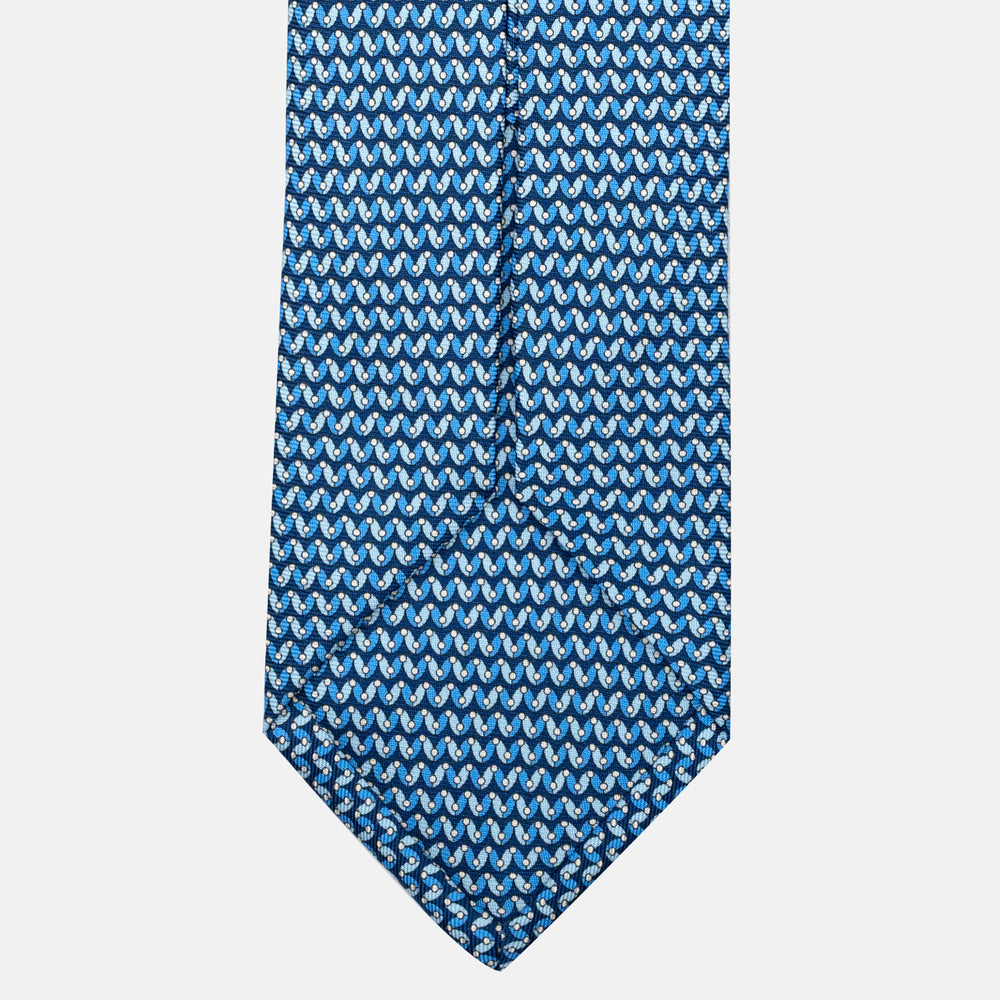 7-Fold Silk Tie with Geometric Pattern, Light Blue - JA056675-7