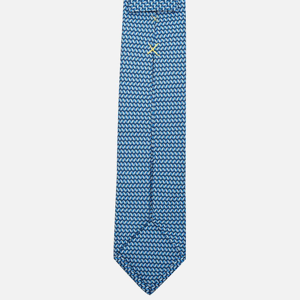 7-Fold Silk Tie with Geometric Pattern, Light Blue - JA056675-7