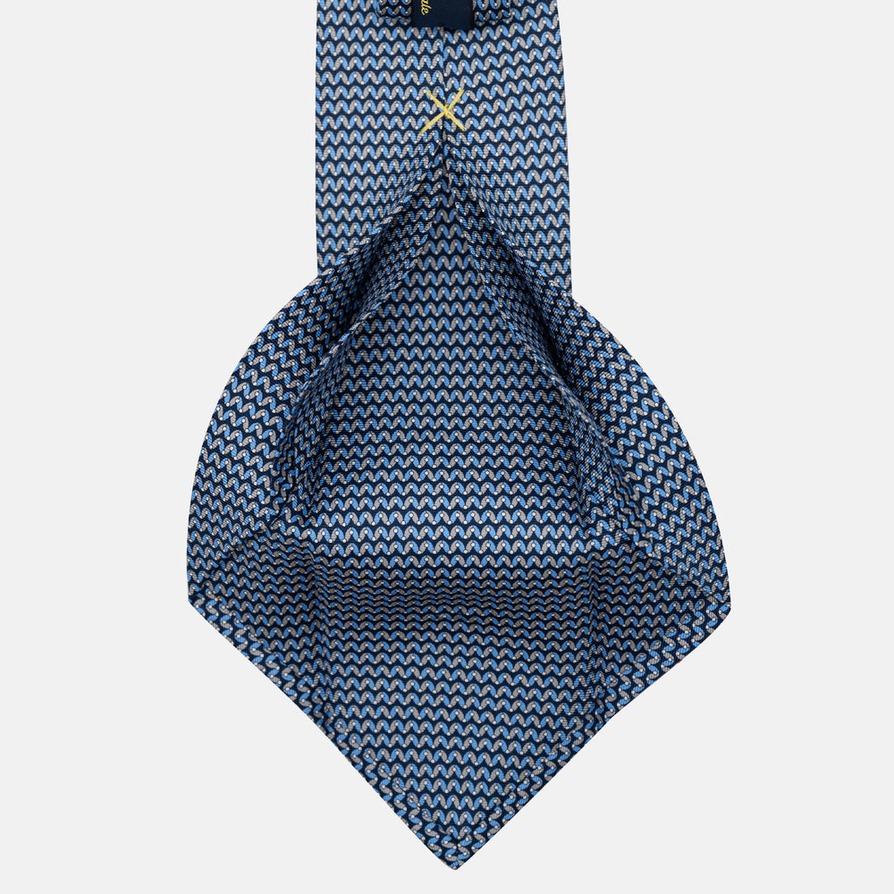 Cravatta 5 pieghe in seta Fantasia Geometrica Blu Celeste - JA056675-8