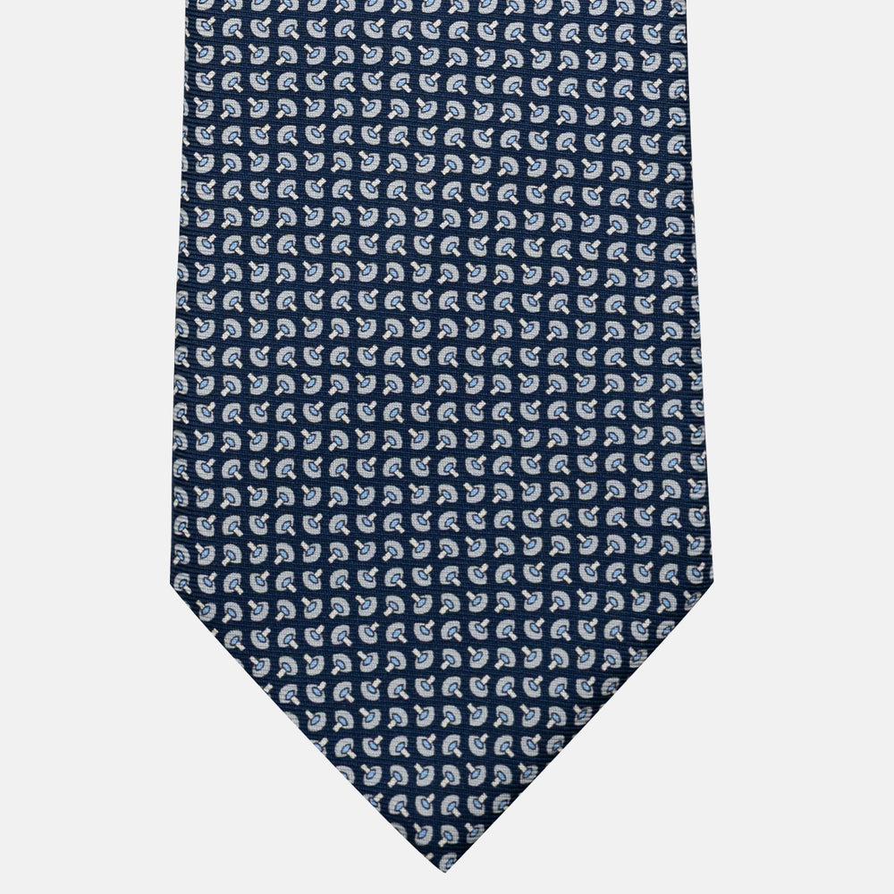 3-Fold Silk Tie, Micro Pattern, Blue and Grey - JA056676-11