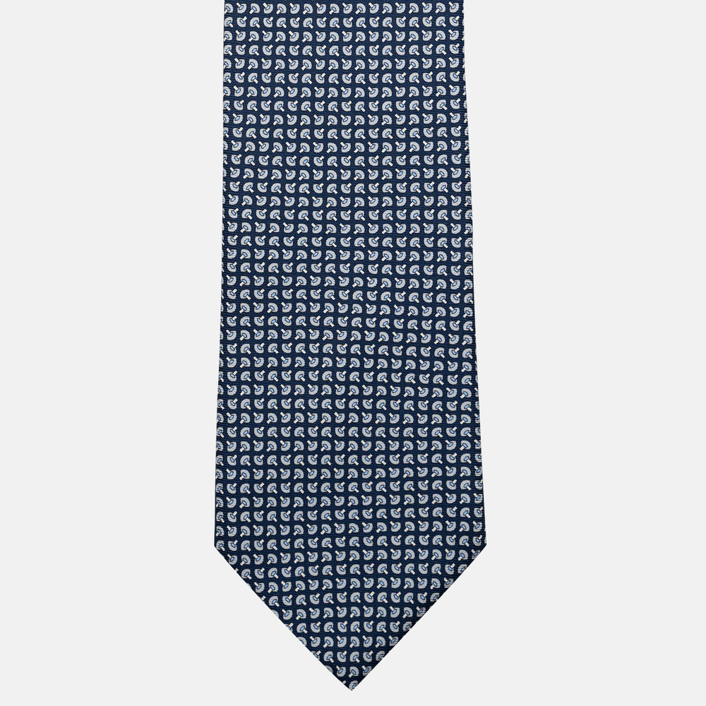 3-Fold Silk Tie, Micro Pattern, Blue and Grey - JA056676-11