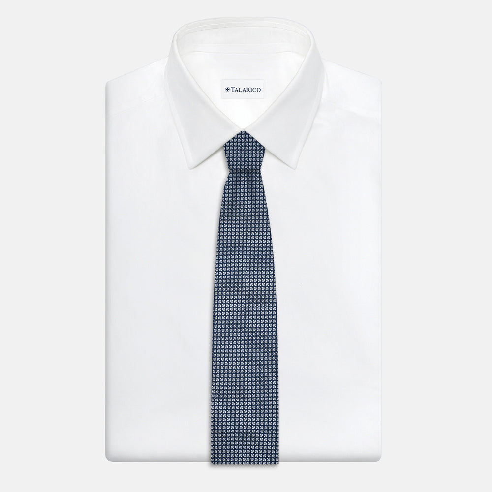 3-Fold Silk Tie, Micro Pattern, Blue and Grey - JA056676-11