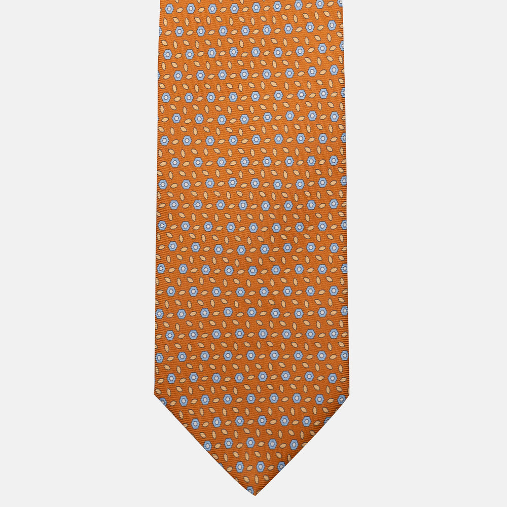 Cravatta 3 pieghe in Seta, Fantasia Floreale, Arancione - JA057079-2
