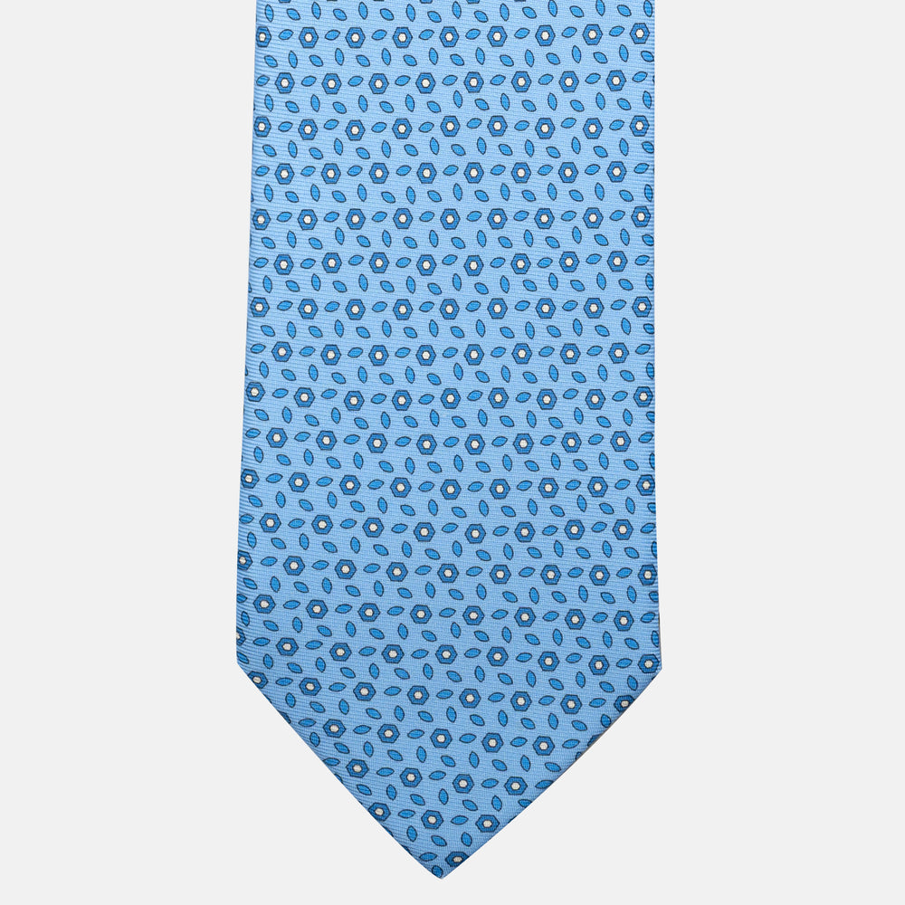 7-Fold Silk Tie with Light Blue Floral Pattern - JA057079-4