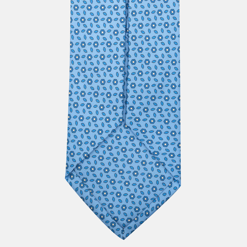 7-Fold Silk Tie with Light Blue Floral Pattern - JA057079-4