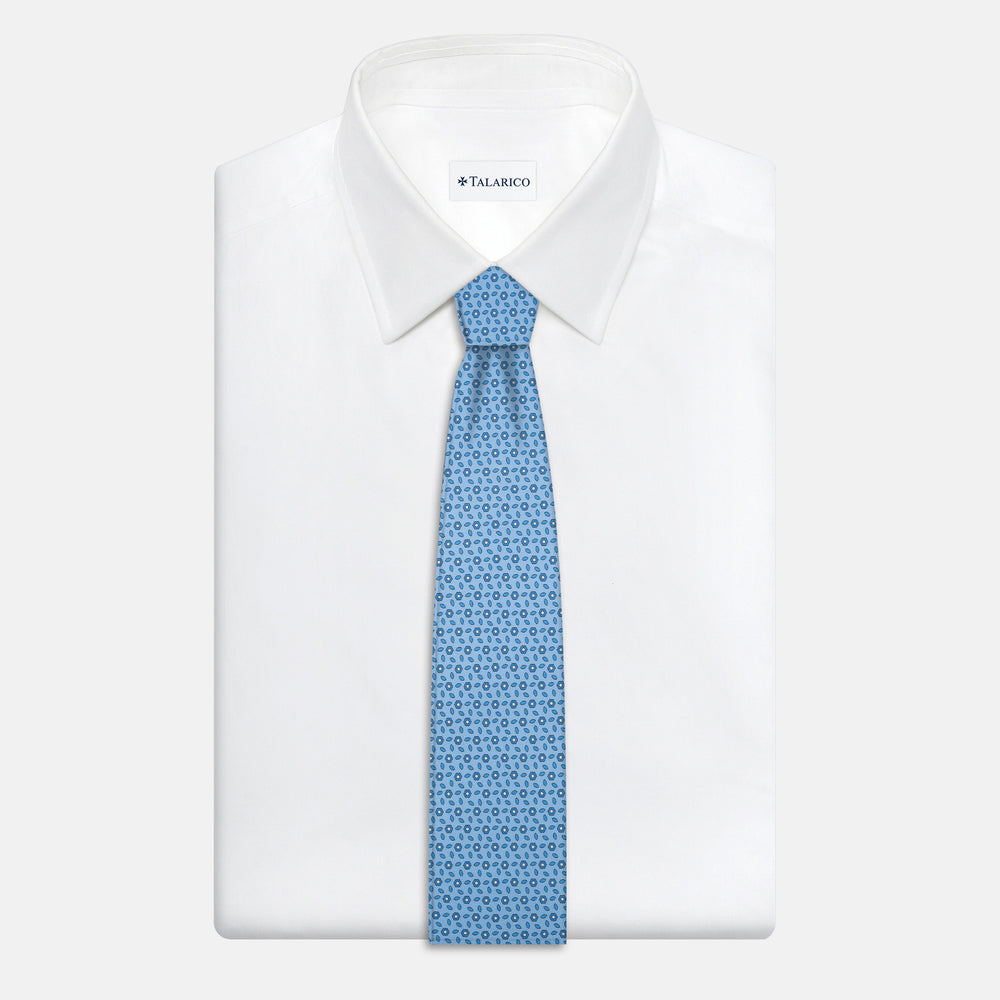 7-Fold Silk Tie with Light Blue Floral Pattern - JA057079-4