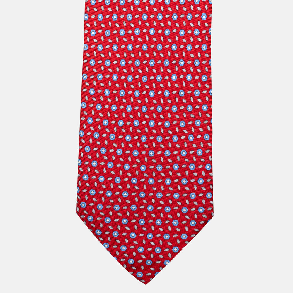 7-Fold Silk Tie with Red Floral Pattern - JA057079-5