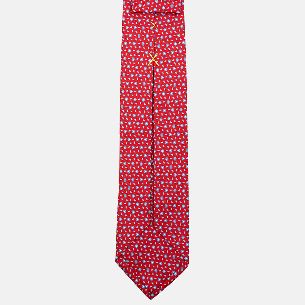 7-Fold Silk Tie with Red Floral Pattern - JA057079-5