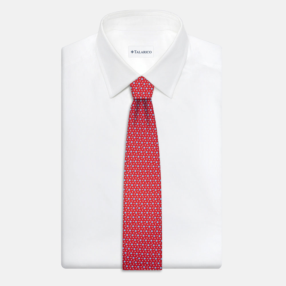 3-Fold Silk Tie, Floral Pattern, Red - JA057079-5