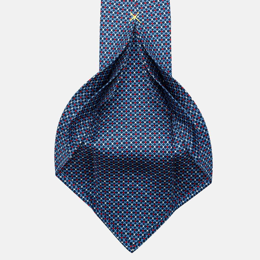 7-Fold Silk Tie with Chain Pattern in Blue and Red - JA057080-2