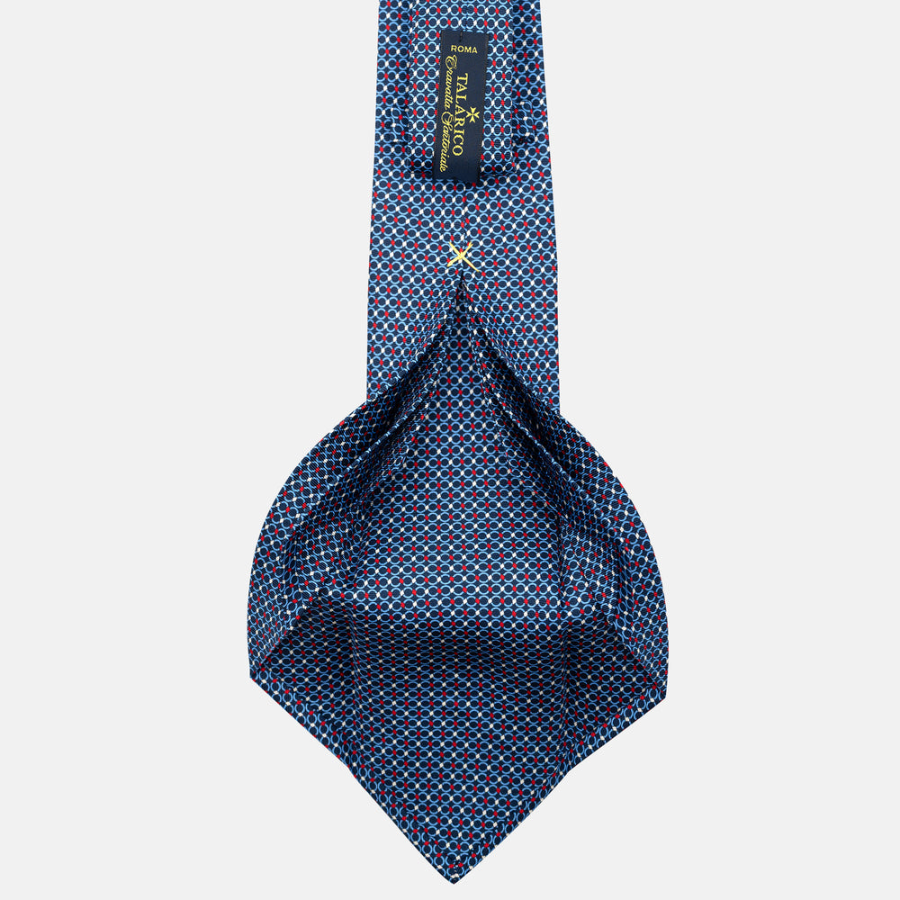 7-Fold Silk Tie with Chain Pattern in Blue and Red - JA057080-2