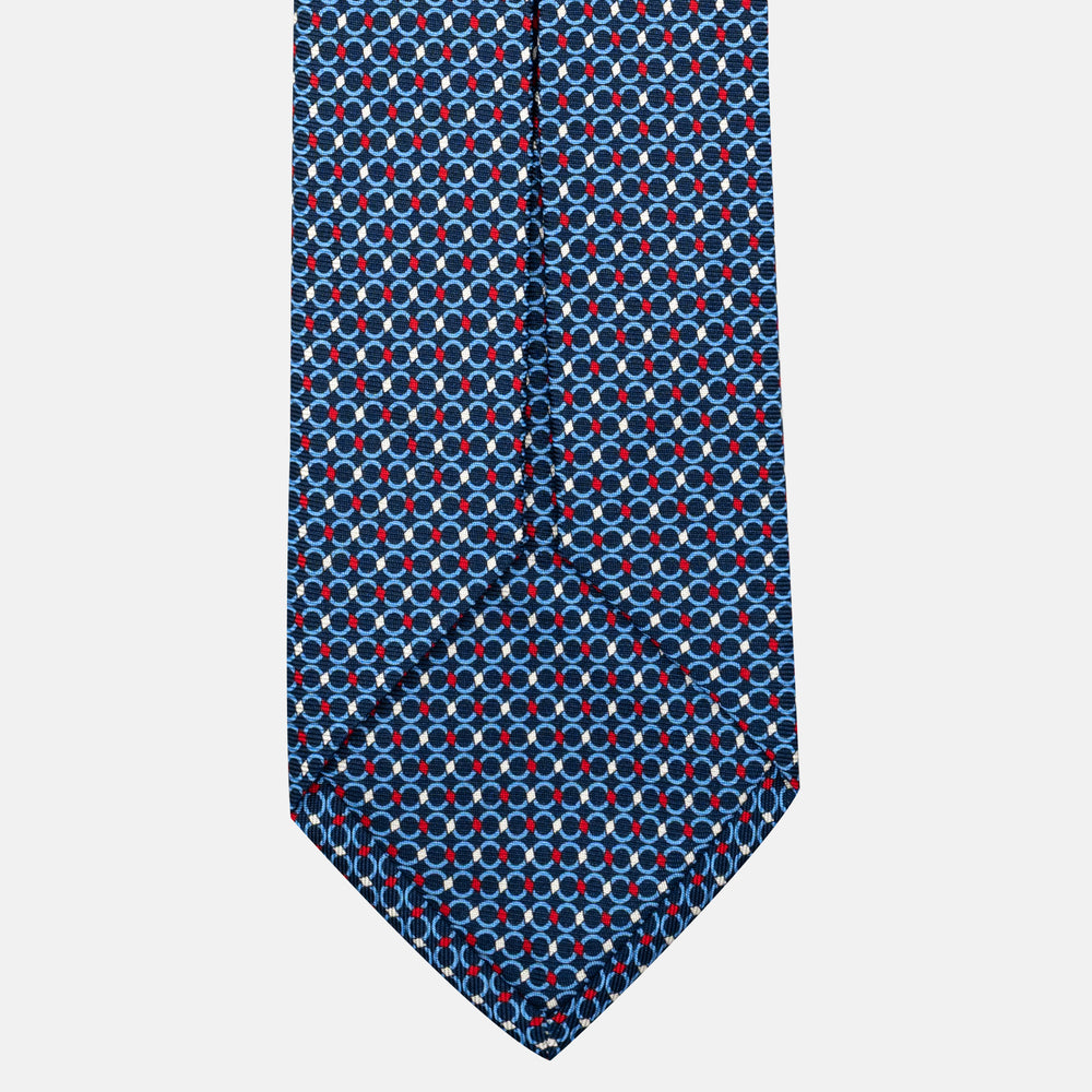 7-Fold Silk Tie with Chain Pattern in Blue and Red - JA057080-2