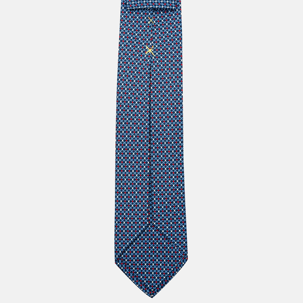 7-Fold Silk Tie with Chain Pattern in Blue and Red - JA057080-2