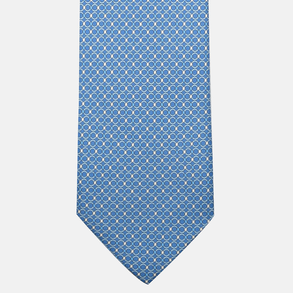 7-Fold Silk Tie with a Light Blue Chain Pattern - JA057080-3