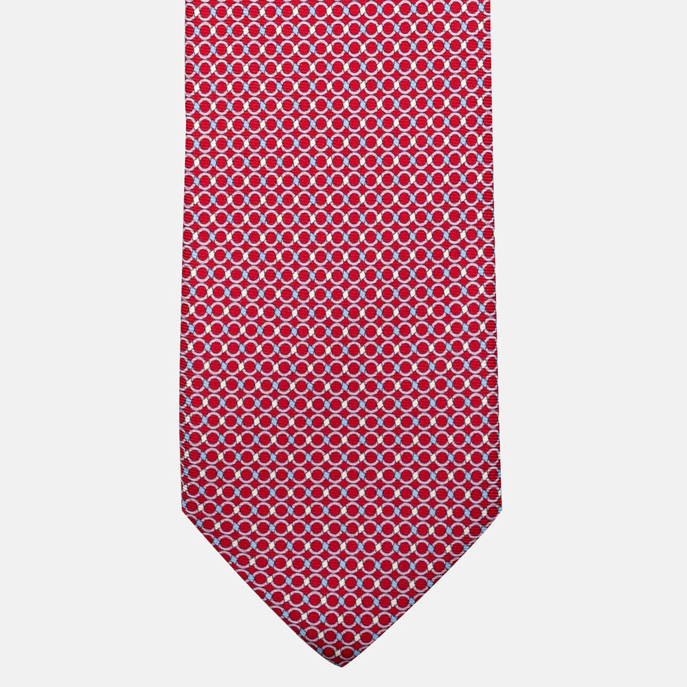 7-Fold Silk Tie with Red Chain Pattern - JA057080-7