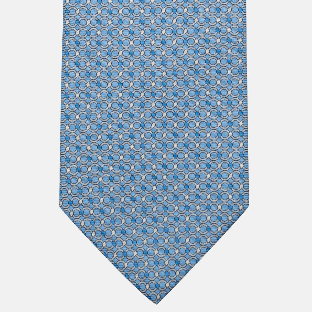 Cravatta 3 pieghe in Seta, Fantasia Concatenata, Celeste Grigio - JA057080-9
